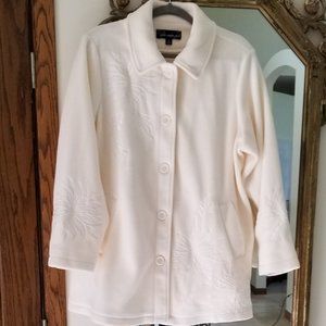 Susan Graver Fleece Applique Off-White Coat - 1X